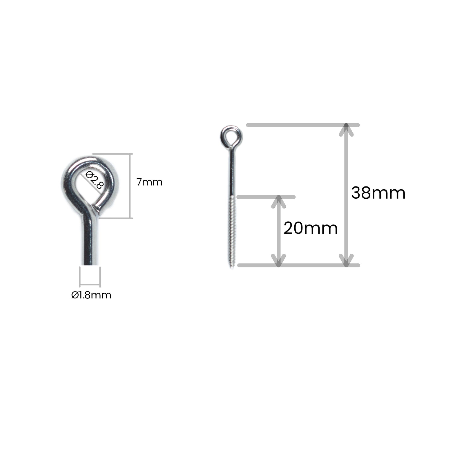 Old Dog Custom Made Screw Eyes - 1.8mmx38mm