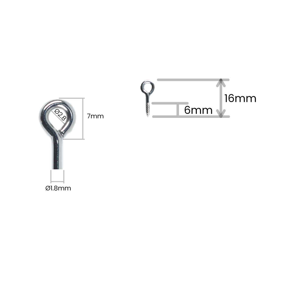 Old Dog Custom Made Screw Eyes - 1.8x16mm