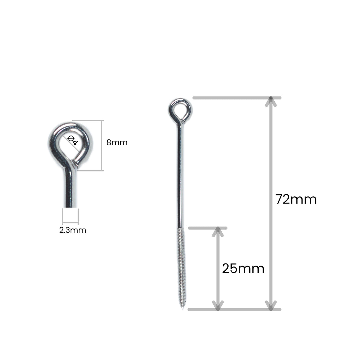 Old Dog Custom Made Screw Eyes - 2.3mmx72mm